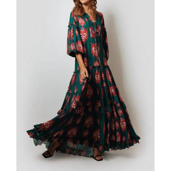NEW KLEID rani maxi hostess dress in scherazade green